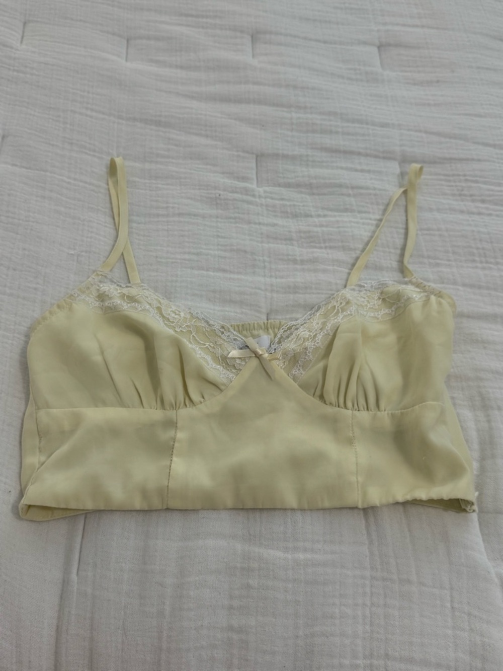 Princess Polly Pale Yellow Satin Lace Trim Crop Bralette